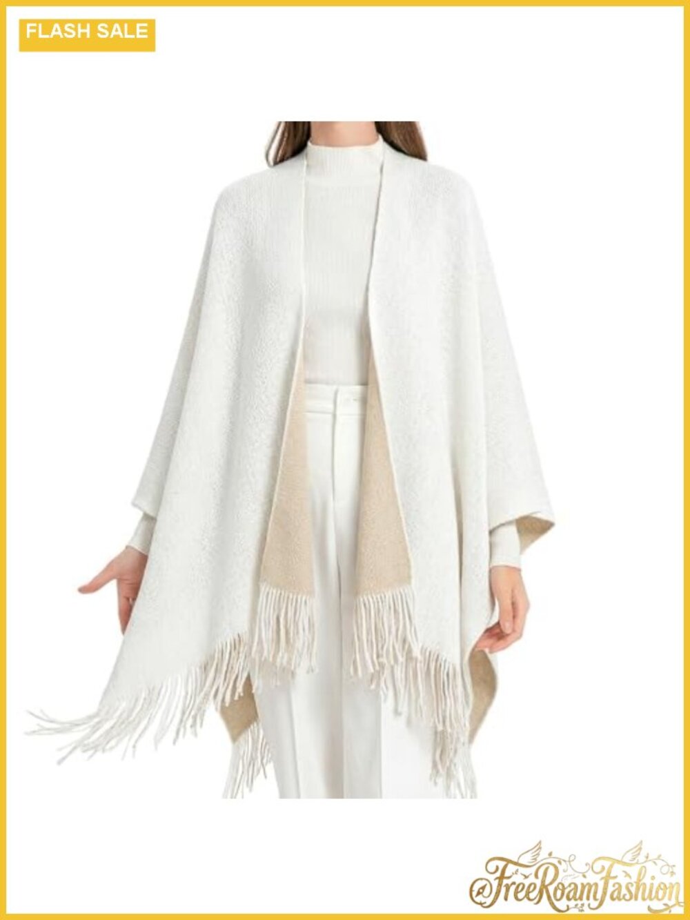 Reversible Winter Knit Cardigan Fringe Cape Shawl Blanket Wrap Batwing